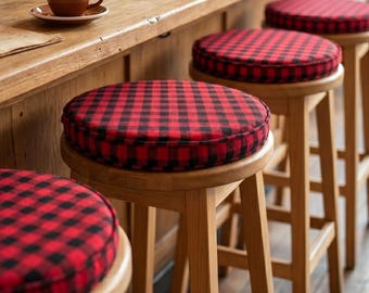 2" Red Checkered Chair Cushion with Foam