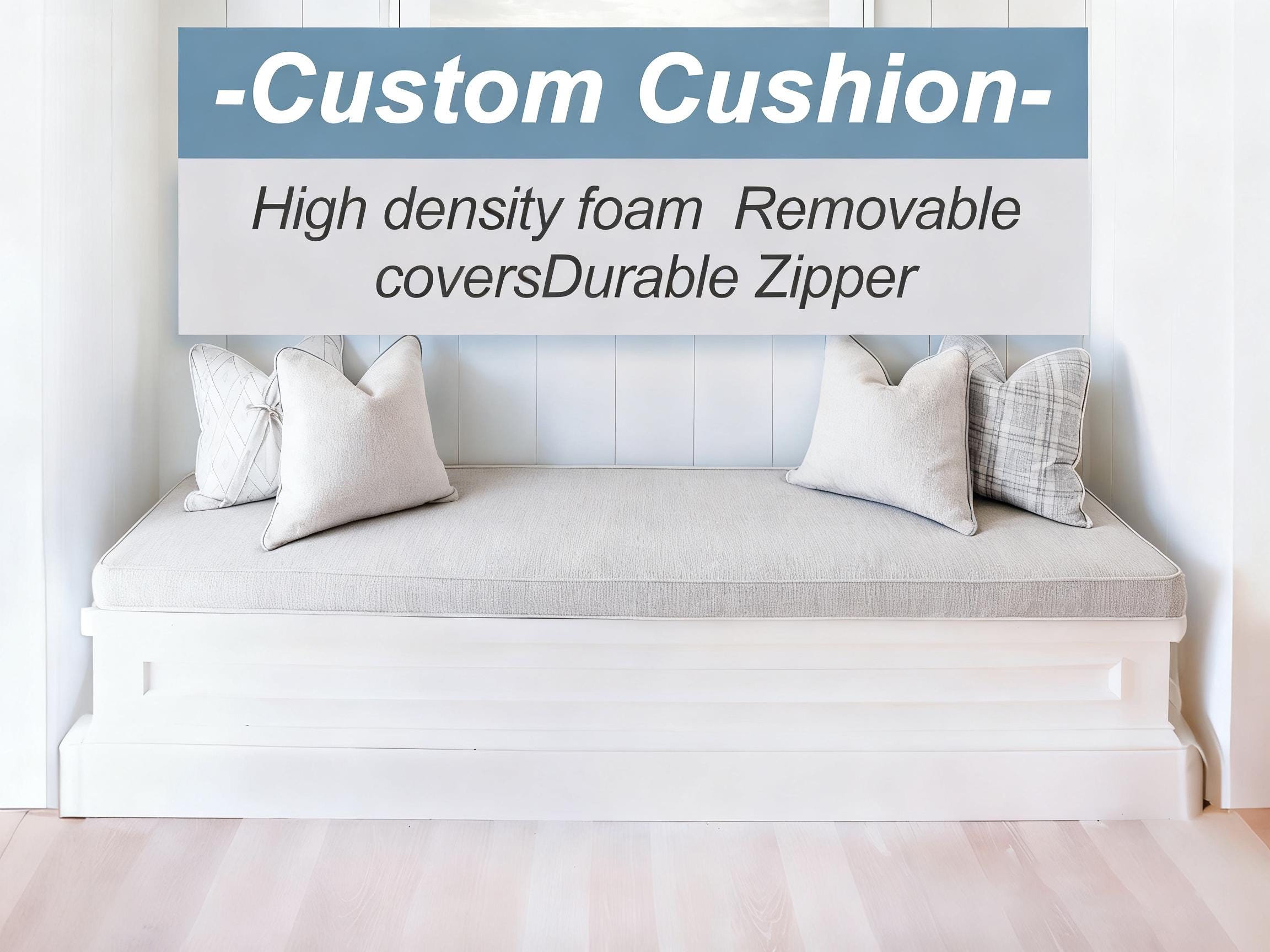 Custom White Linen Window Seat Cushio...