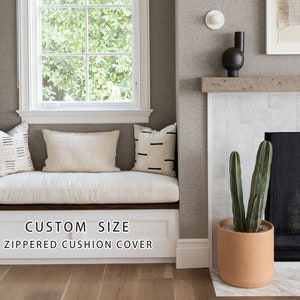 Custom size cushions, cotton white window stool cushions, indoor bench cushion covers, custom shaped cushions.