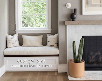 Custom size cushions, cotton white window stool cushions, indoor bench cushion covers, custom shaped cushions.