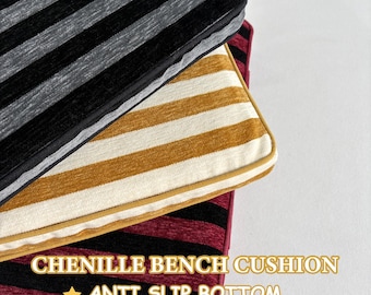 Custom Shape Chenille Bench Cushion,Soft Striped Seat Pillow for Office Chair,Free Piping & Custom Shape Design