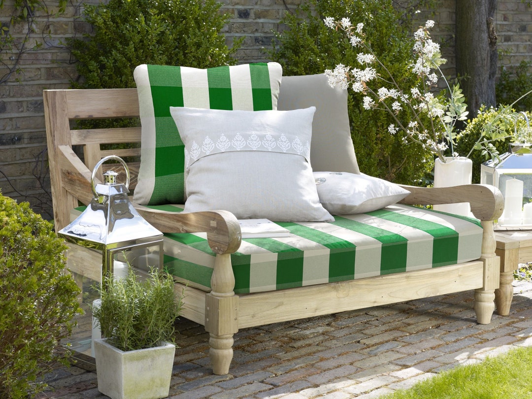 Green Striped Outdoor Cushion, Check Pattern Beach Chair Cushion