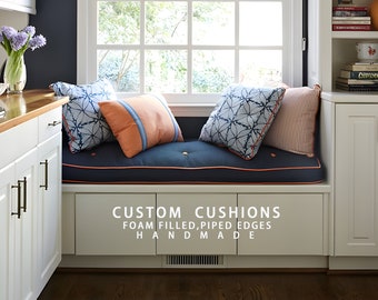 Linen Window Seat Cushion, Indoor Cushion, French Style Cushion, Custom Size Cushions