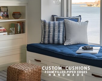 3" Navy Blue Velvet Bench Cushions, Button Style, Free Piping, Multiple Colors