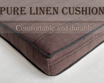 3" Brown Stripe Bench Cushion With Piping, Comfortable Indoor Seat Cushion