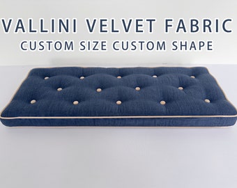 French Button Window Seat Cushion,Navy Cushion with Piping,Custom Bay Window Seat Cushion,Window Bench Cushion Indoor