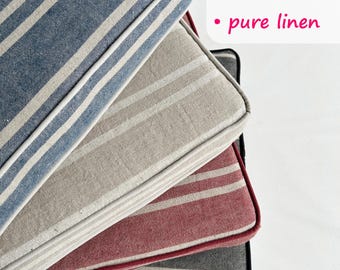 Striped Linen Bench Cushion，Removable Cover Linen Floor Cushion，Cushion for Living Room & Hallway