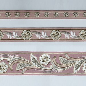 Pink embroidered cotton linen trim, trim ribbon, curtain trim, sold by the yard,