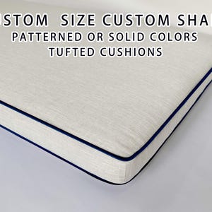 Custom Shape and Size, Cushion with Blue Piping,Linen Window Seat Cushion,Window Bench Cushion Indoor,Nook Cushion