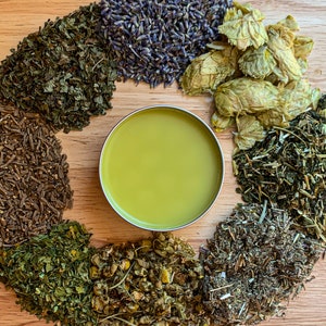 Valerian Root + Mugwort Infused Balm | Chamomile + Lavender Infused Salve | All Natural Herbal Balm