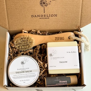 Tallow Gift Set | Tallow Gift Box | Tallow Face Soap | Tallow Balm | Tallow Lip Balm | Face Care Gift Set | face brush