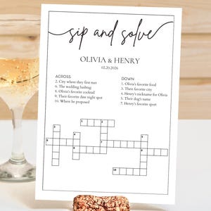 Custom Wedding Crossword Puzzle Sip and Solve 5x7 Puzzle Template Wedding Games Editable Bridal Shower Game Personalized Crossword Game DIY