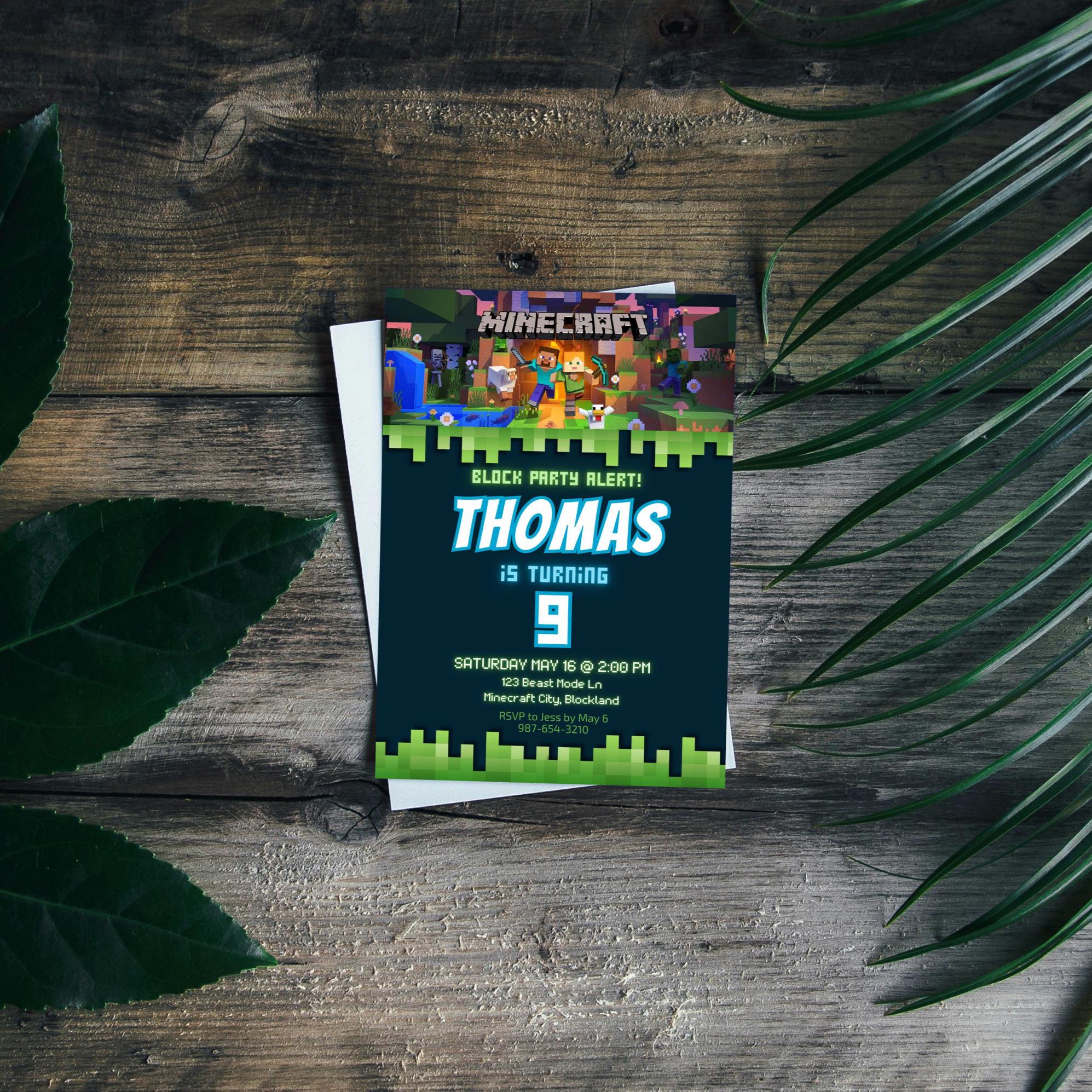 Editable Minecraft Birthday Invitation, Minecrafter Birthday, Gamer ...