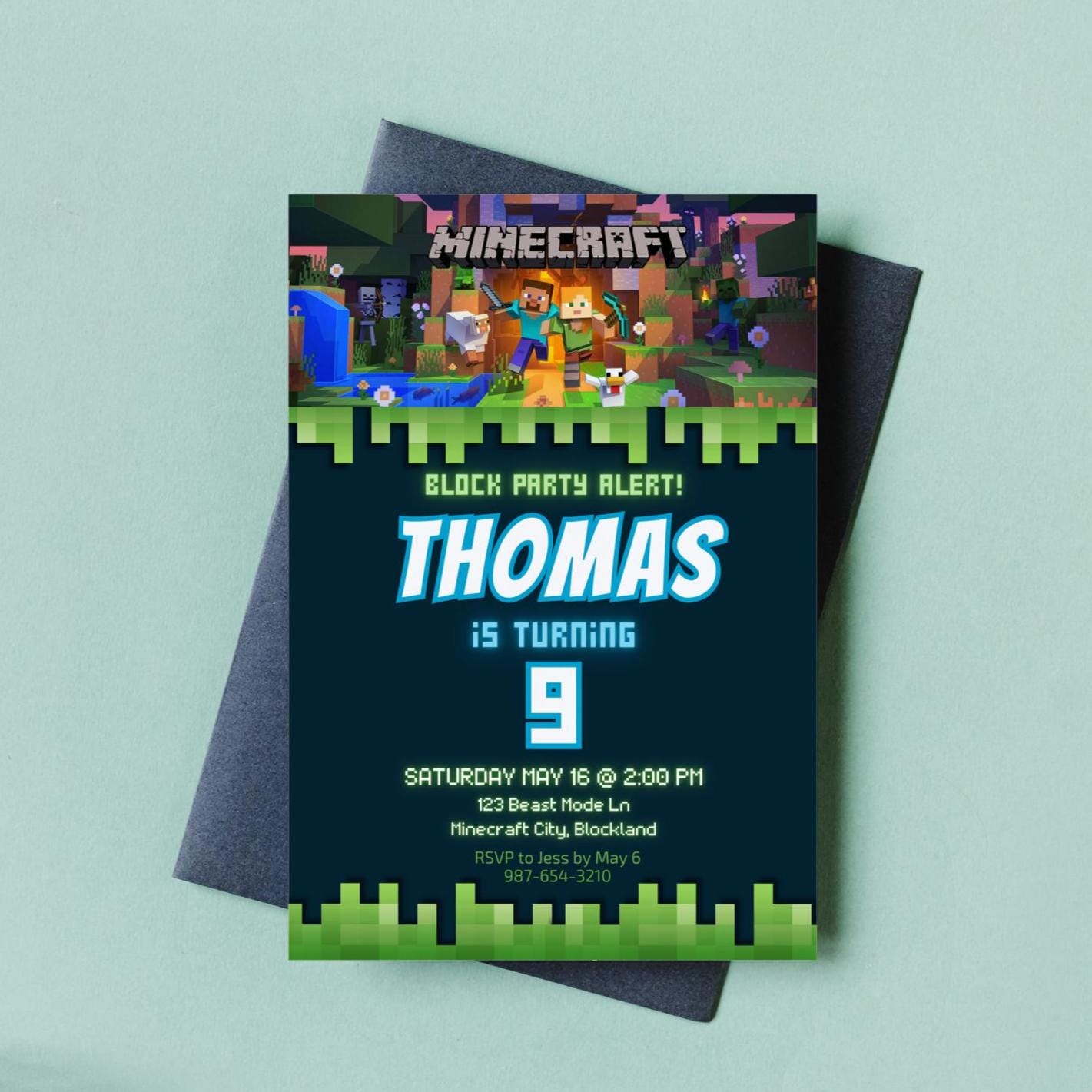 Minecraft Block Party Canva Invite