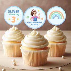Editable Ms Rachel Cupcake Toppers Blue Themed Birthday Toppers Instant Download Custom Ms Rachel Party Essentials Canva Template DIY Decor
