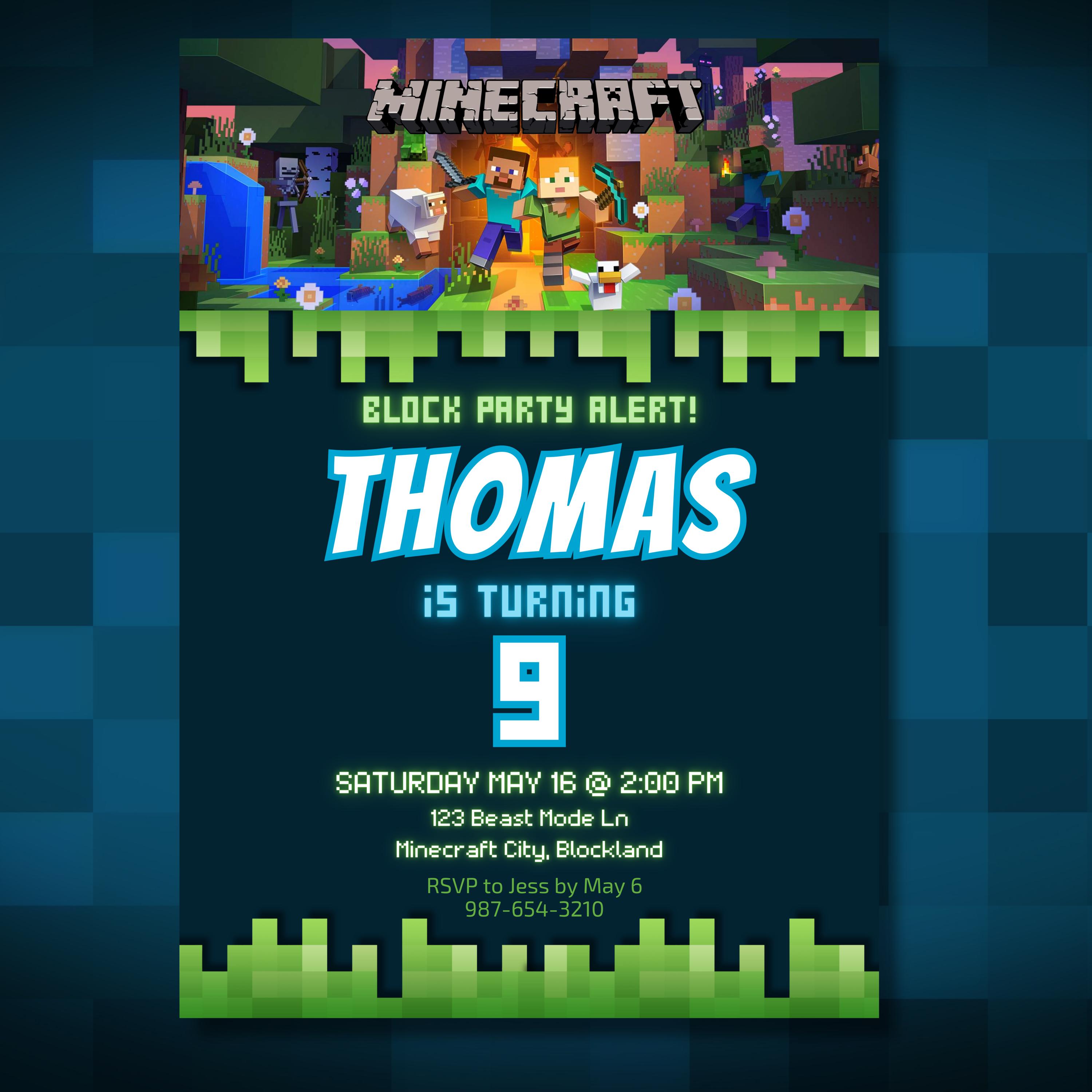 Minecraft Block Party Canva Invite