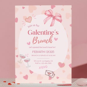 Bewerkbare Galentines-brunch uitnodigingssjabloon, Valentijnsdag uitnodiging, Girly Pink Hearts digitale uitnodiging, aanpasbare feesttekst uitnodigen