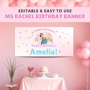 Ms Rachel Birthday Party Banner, Editable Ms Rachel Dessert Table Backdrop, Instant Download Ms Rachel Party Essentials Canva Template DIY