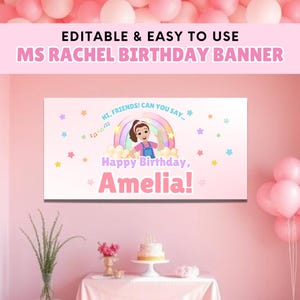 Ms Rachel Birthday Party Banner, Editable Ms Rachel Dessert Table Backdrop, Instant Download Ms Rachel Party Essentials Canva Template DIY