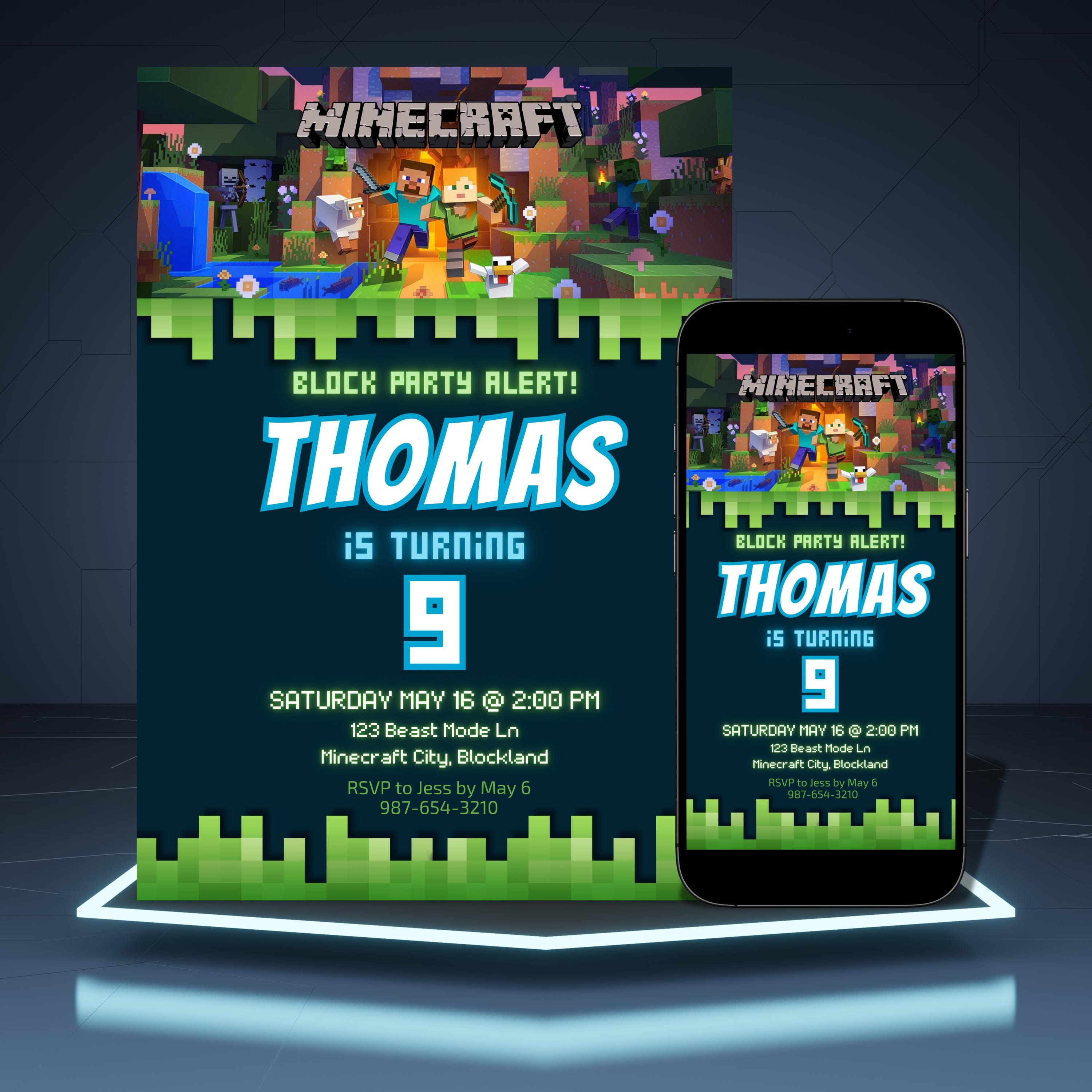 Minecraft Block Party Canva Invite