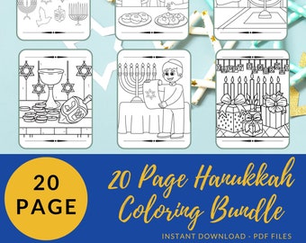 Hanukkah Coloring Digital Download Pack for Kids. 20 Page Bundle, Coloring Pages, Kids Coloring, Holiday Coloring Book