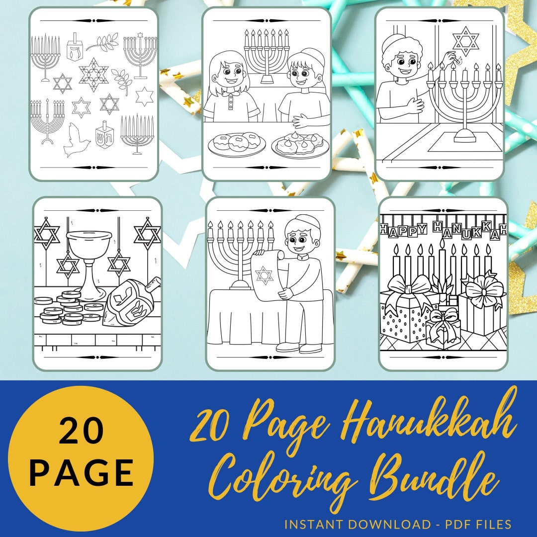 Hanukkah Coloring Digital Download Pack for Kids. 20 Page Bundle ...