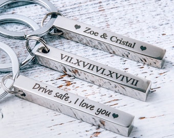 Personalized Keychain Metal Engraved Keychain Engraved Key Fob Key Chain Customized Men's Bar Keychain Gift for Her Him Personalized Gifts