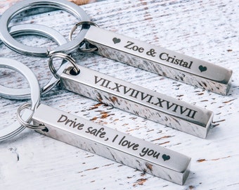 Personalized Keychain Metal Engraved Keychain Engraved Key Fob Key Chain Customized Men's Bar Keychain Gift for Her Him Personalized Gifts