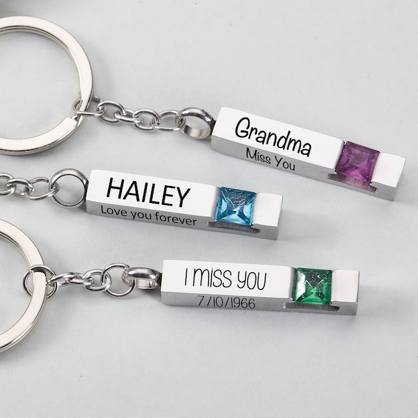 Personalized Ashes Bar Keyring Cremation Urn Keychain Custom Bar Ashes Keychain Engraved Birthstone Ashes Keychain Human&Pets Ashes Jewelry