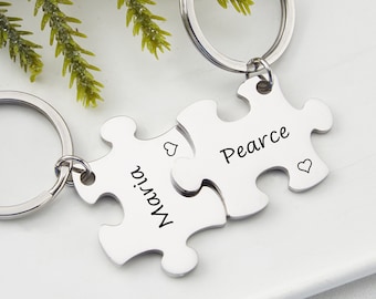 Gepersonaliseerde puzzel sleutelhanger met namen Koppels sleutelhanger set puzzel sieraden verjaardag cadeau vriend cadeau Valentijnsdag cadeau voor haar