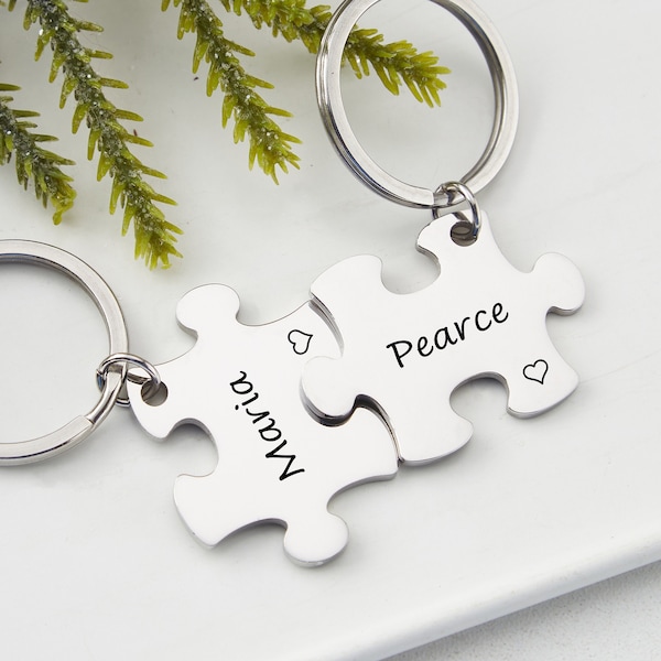 Gepersonaliseerde puzzel sleutelhanger met namen Koppels sleutelhanger set puzzel sieraden verjaardag cadeau vriend cadeau Valentijnsdag cadeau voor haar