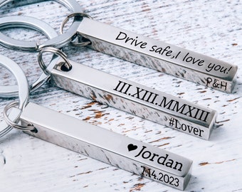 Personalized Keychain Metal Engraved Keychain Engraved Key Fob Key Chain Customized Men's Bar Keychain Gift for Her Him Personalized Gifts