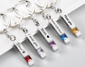Llavero de urna para cenizas humanas, llavero personalizado con barra para cenizas, llavero con piedra de nacimiento de cremación, joyería conmemorativa personalizada, regalos conmemorativos para mascotas