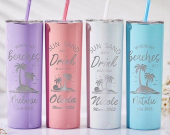 Personalized Tumbler With Staw,Travel Tumbler,Custom Engraved Beach Tumbler,Vacation Tumbler,Girls Trip Gift,Family Trip Gift for her #01