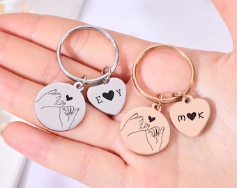 Custom Couple Keychain Personalized Gift For Boyfriend Girlfriend Keychains Engraved Pinky Promise Keychains for her Valentine Day Gifts