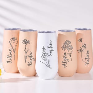 Personalized Champagne Flute Tumbler, Gift for Her, Tumbler Birth Month Flower, Party Favors Champagne Tumbler, Christmas Gift Women