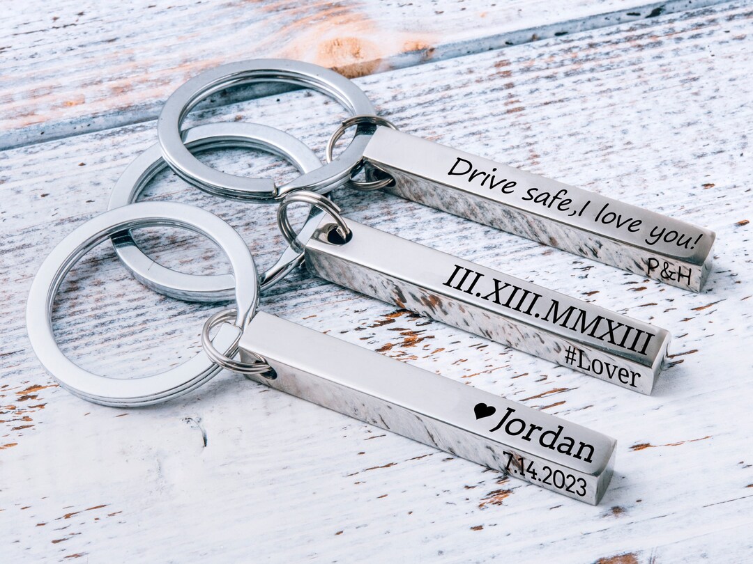 Personalized Keychain Metal Engraved Keychain Engraved Key Fob Etsy