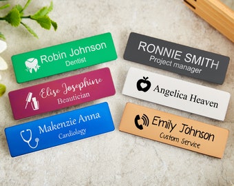Engraved Name Tag with Industry Logo Name Badges with Pin or Magnetic Name Tags for Business or Work Personalized Teacher Stylist ID Badge