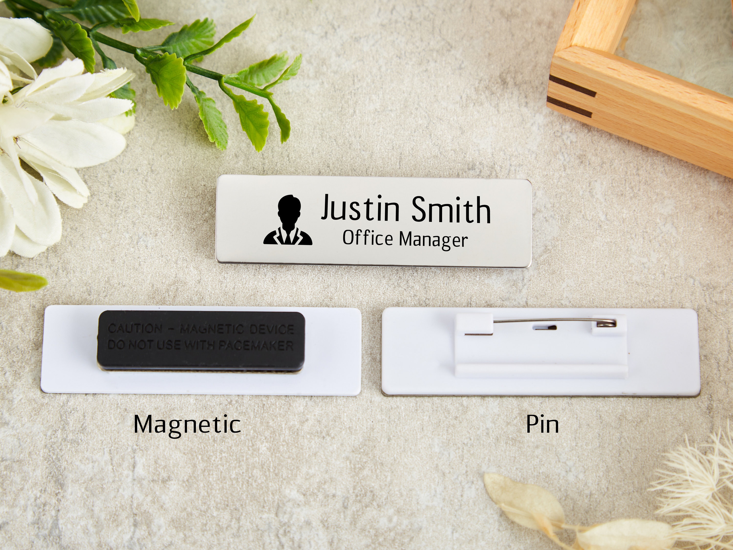 Engraved Name Tag with Industry Logo Name Badges with Pin or Magnetic Name Tags for Business or Work Personalized Teacher Stylist ID Badge