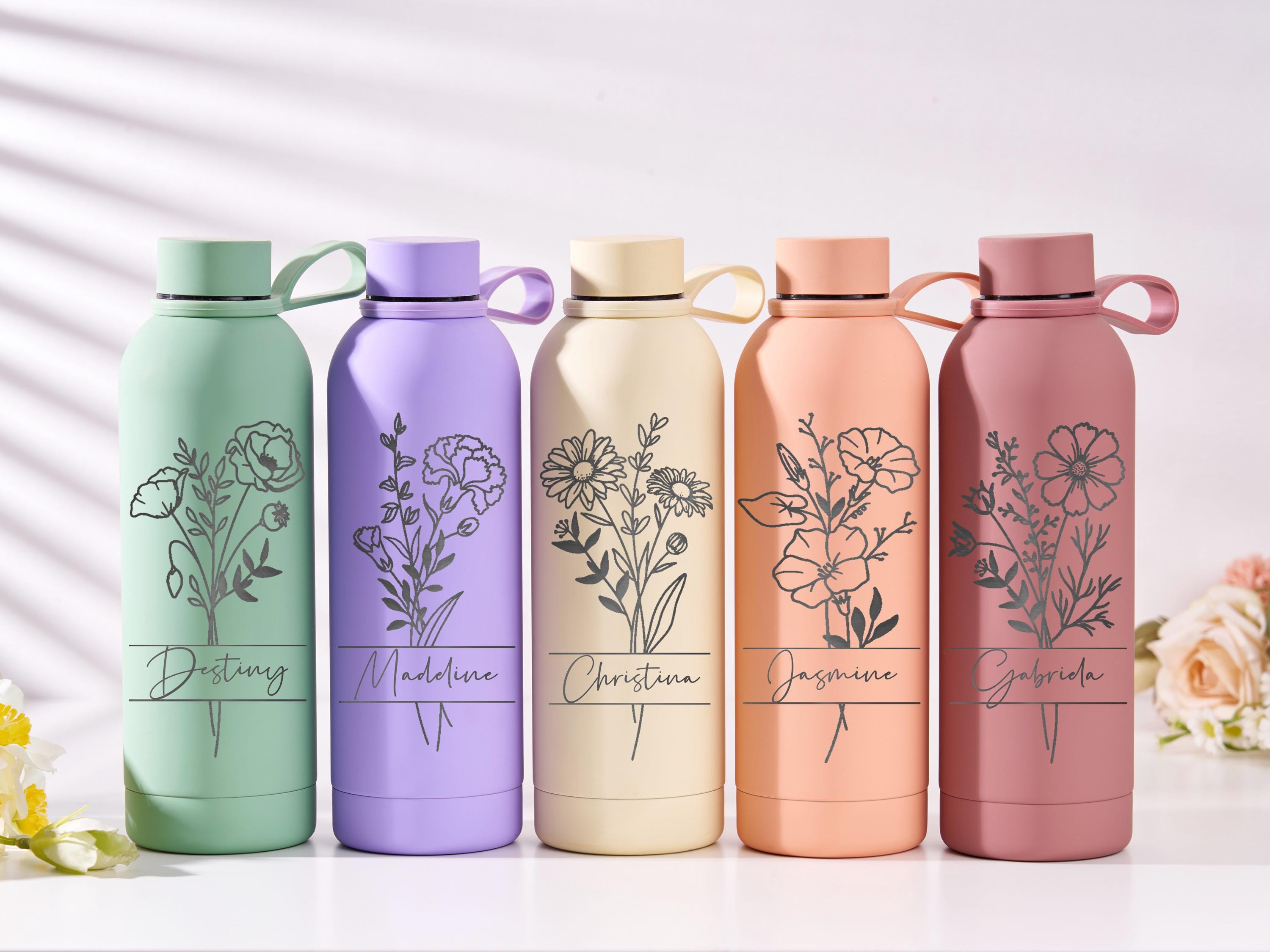 Personalized Birth Flower Tumbler,Engraved Water Name Bottle,Bridesmaid Proposal Gift,Custom Travel Water Bottle,Wedding Gift for her