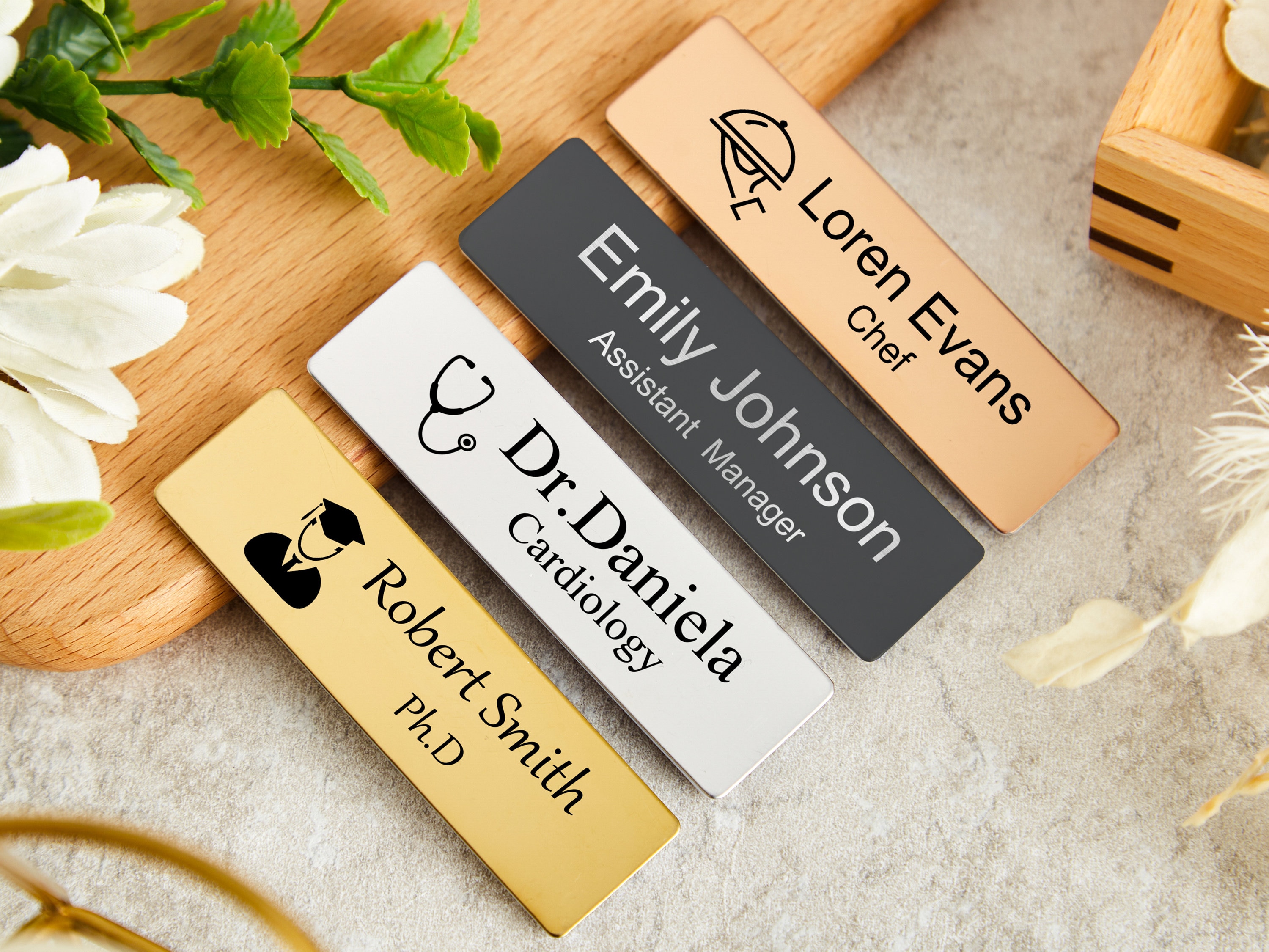 Engraved Name Tag with Industry Logo Name Badges with Pin or Magnetic Name Tags for Business or Work Personalized Teacher Stylist ID Badge
