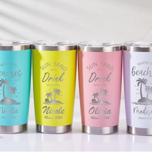 Personalized 20oz Vacation Tumbler,Custom Engraved Beach Tumbler,Girls Weekend Gift,Girls Trip Gift,Family Trip Gift for her Bridesmaid Gift