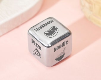 Dados de comida personalizados para viagem, presente de dia dos namorados para ele, dados de comida exclusivos e personalizados, gravados, tomada de decisão de alimentos, dados para viagem