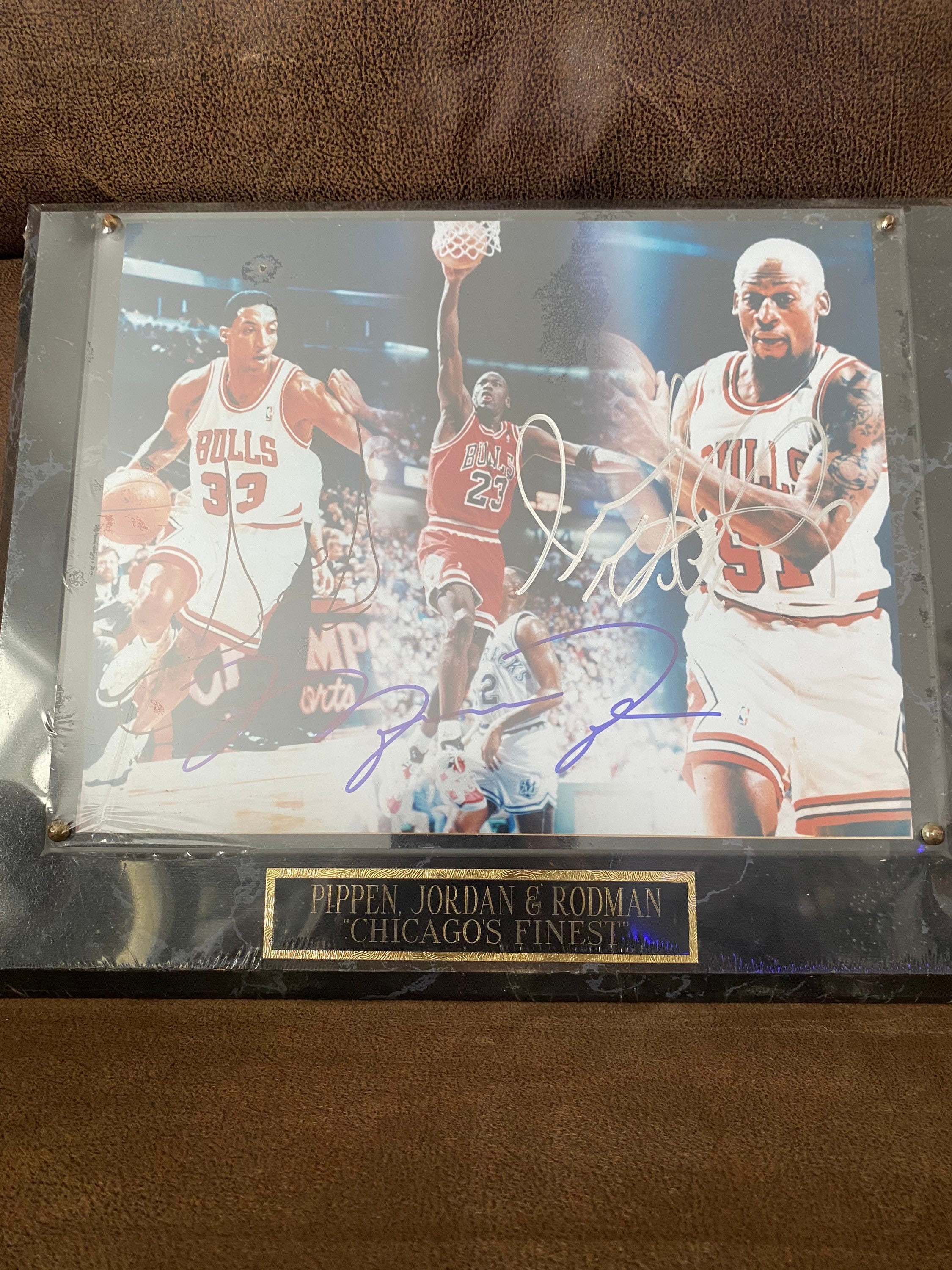 Michael Jordan, Scottie Pippen, Dennis Rodman Signed 8x10 Photo 