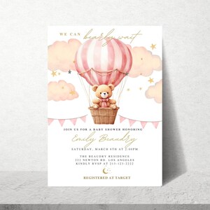 Teddy Bear Hot Air Balloon Baby Shower Invitation (Digital Download)