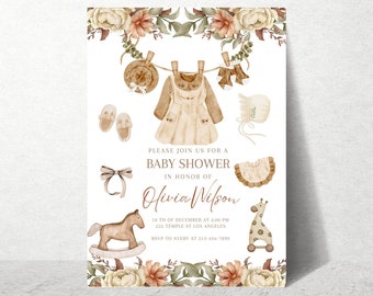 Vintage Baby Shower Invitation | Editable Template | Vintage Baby Girl | Babyshower Invite | Cow girl shower | Western Invitation