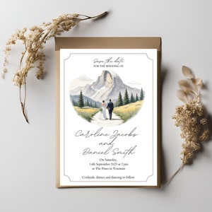 Fête à thème du parc national | Invitation Yosemite | Mariage à la montagne | Thème Yosemite | Réservez votre date Yosemite | Fête du camp | Imprimables numériques