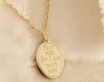 Fear Not For I Am With You Necklace, Isaiah 41:10 Necklace, Christian Jewelry Gift, Oval Scripture Necklace, Christian Gift