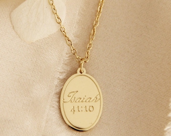 Isaiah 41:10 Necklace, Fear Not For I Am With You Necklace, Christian Jewelry Gift, Oval Scripture Necklace, Christian Gift
