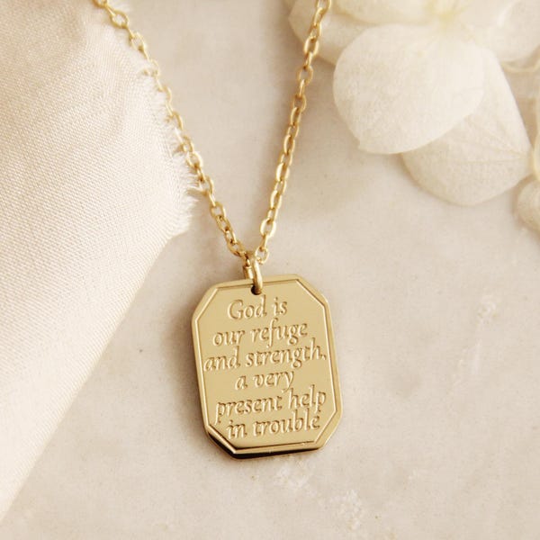 Gud är vår tillflykt och styrka halsband, Psalm 46:1 halsband, kristen tro smycke gåva, Psalmerna halsband, vattentät mattfri